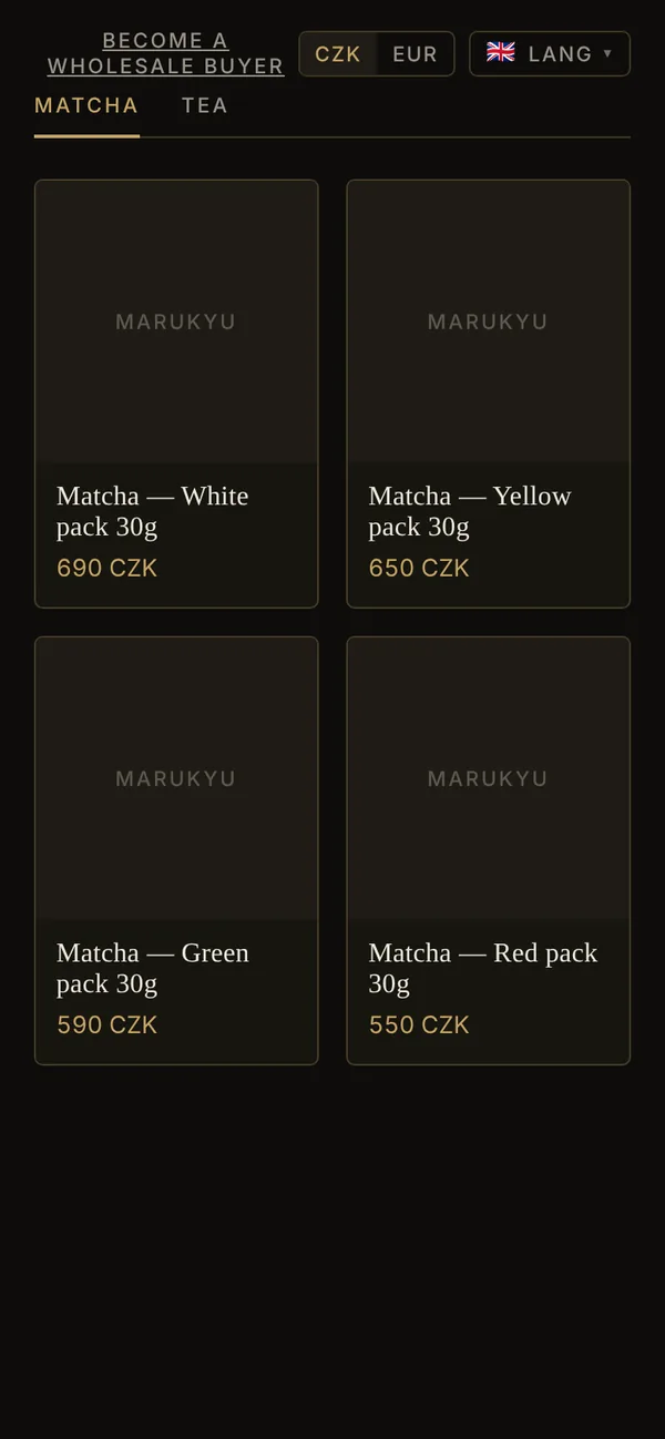 Telegram Mini App catalogue of matcha packs